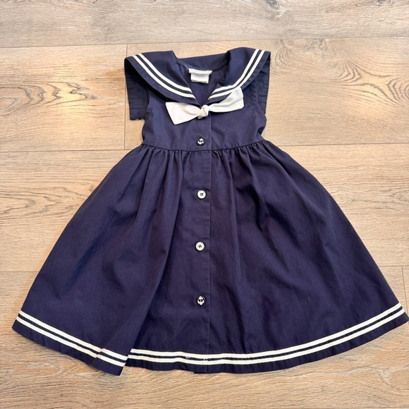 Sophie Rose Nautical Dress Anchor Sailor Bow Tie Navy Blue White Girls Size 3T - Picture 1 of 4